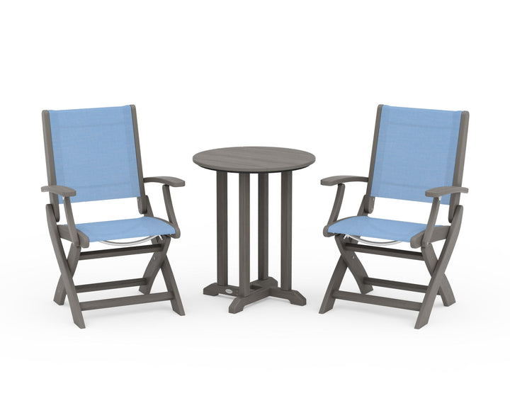 POLYWOOD® Coastal Folding 3-Piece Round Bistro Dining Set