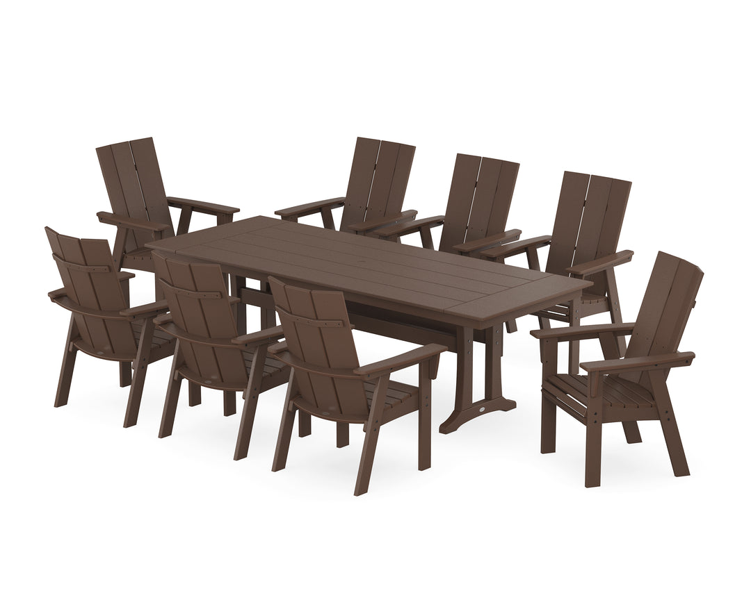 POLYWOOD® Modern Curveback Adirondack 9-Piece Farmhouse Dining Set with Trestle Legs