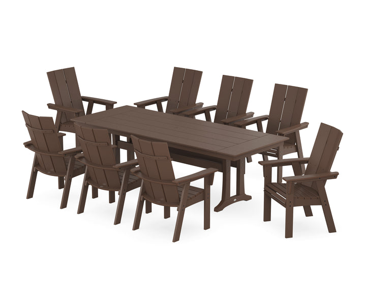 POLYWOOD® Modern Curveback Adirondack 9-Piece Farmhouse Dining Set with Trestle Legs