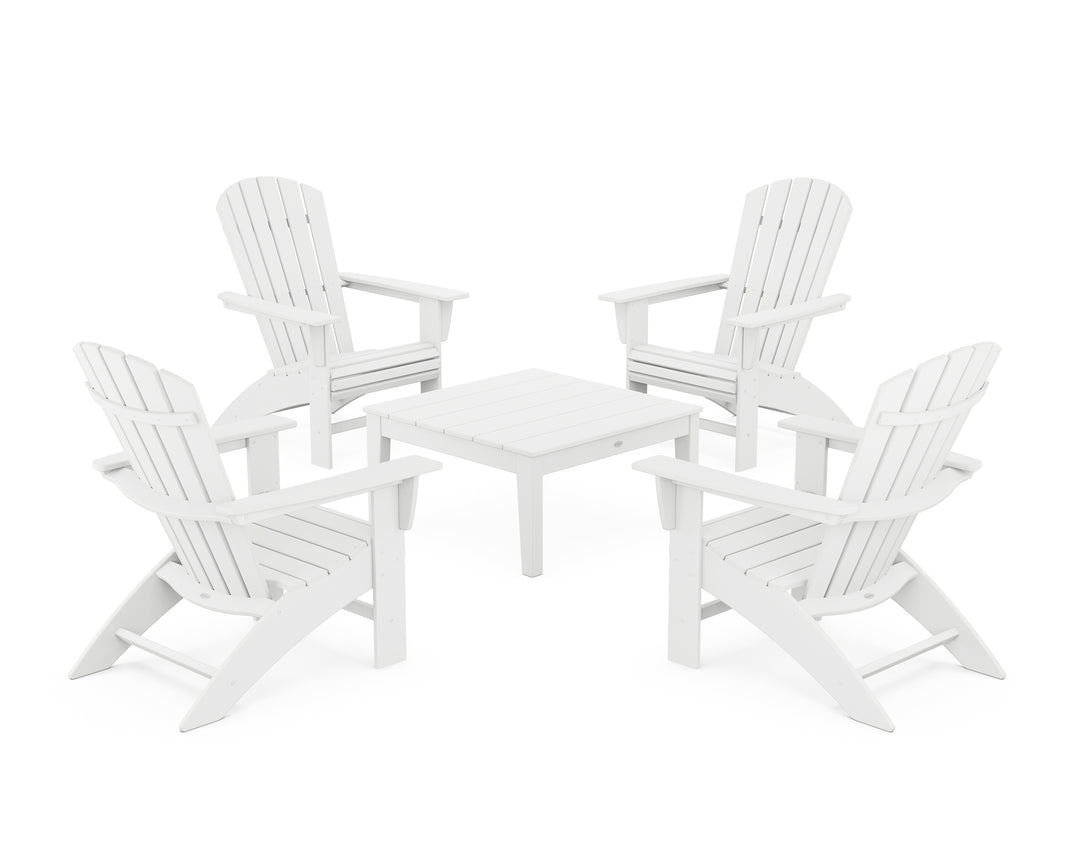 POLYWOOD® 5-Piece Nautical Curveback Adirondack Chair Conversation Set with 36" Conversation Table