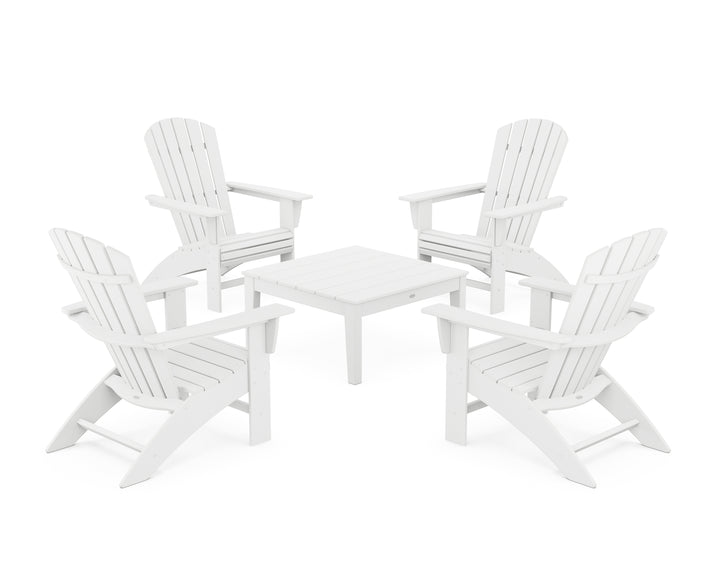 POLYWOOD® 5-Piece Nautical Curveback Adirondack Chair Conversation Set with 36" Conversation Table