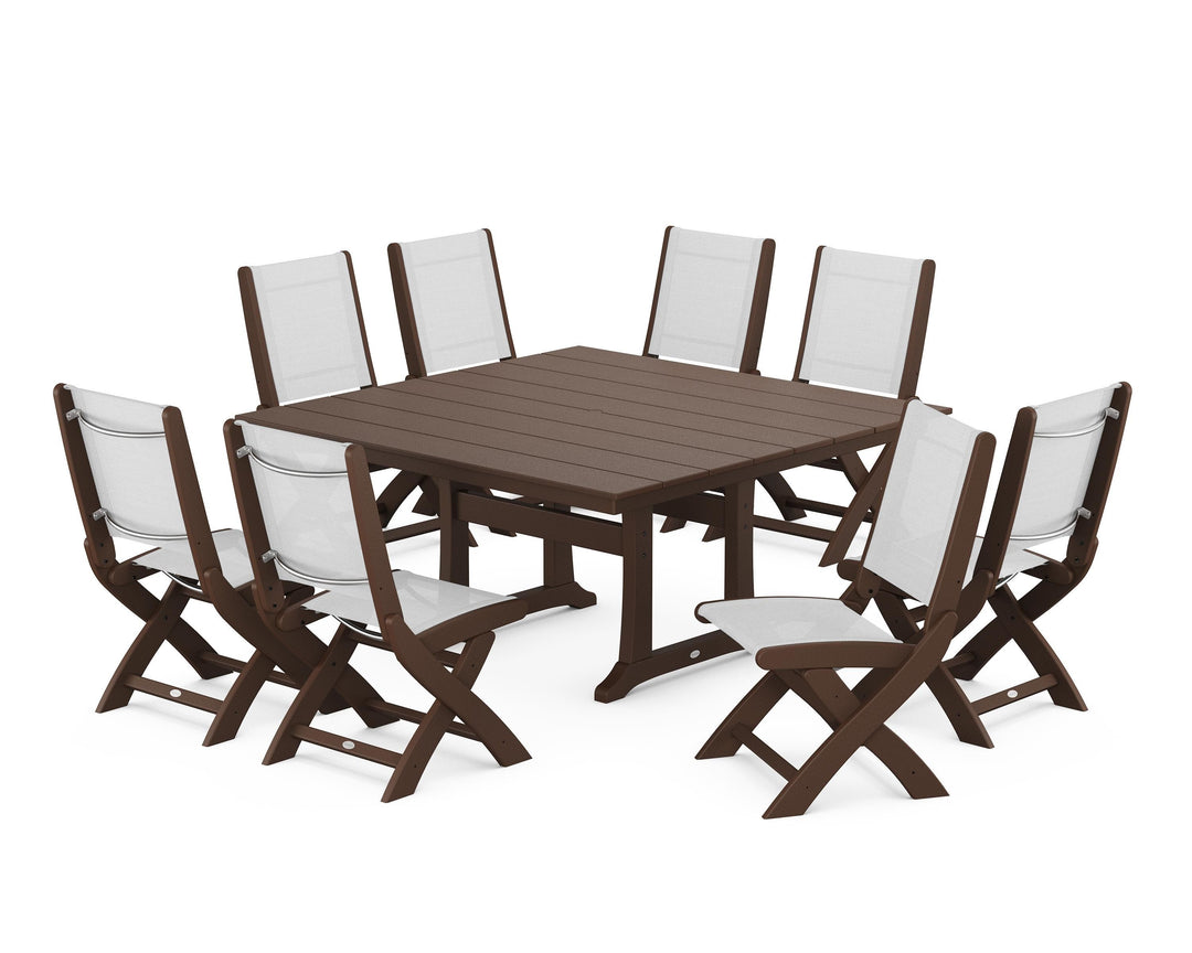 POLYWOOD® Coastal Folding Side Chair 9-Piece Farmhouse Dining Set