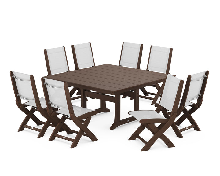 POLYWOOD® Coastal Folding Side Chair 9-Piece Farmhouse Dining Set
