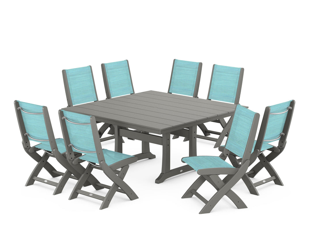 POLYWOOD® Coastal Folding Side Chair 9-Piece Farmhouse Dining Set