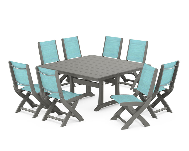 POLYWOOD® Coastal Folding Side Chair 9-Piece Farmhouse Dining Set