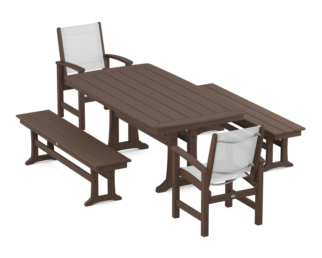 POLYWOOD® Coastal 5-Piece Dining Set with Trestle Legs and Benches