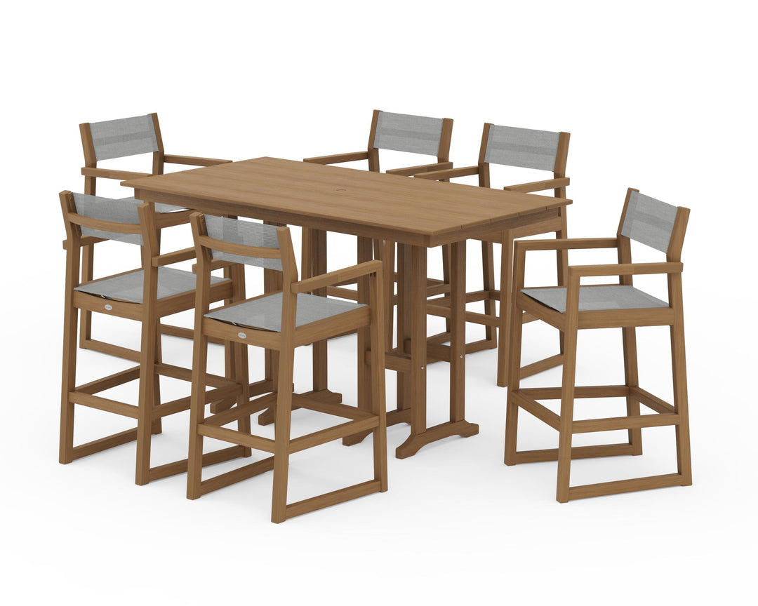 POLYWOOD® EDGE Sling Arm Chair 7-Piece Farmhouse Bar Set