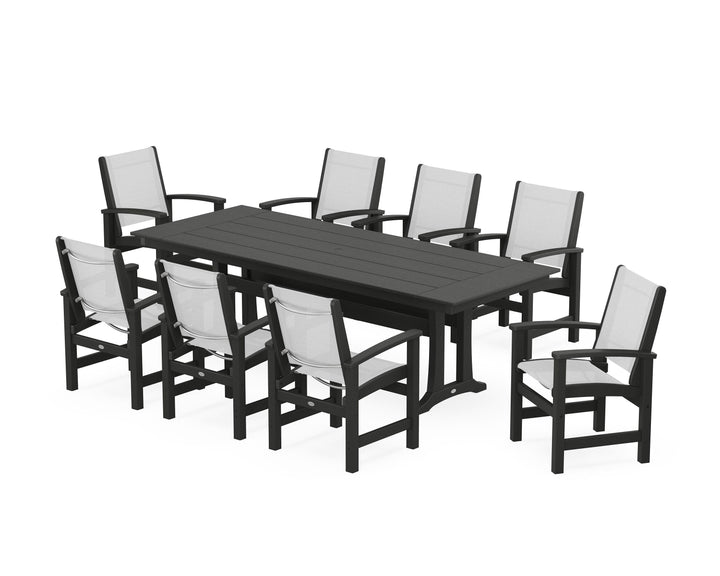 POLYWOOD® Coastal 9-Piece Farmhouse Dining Set with Trestle Legs