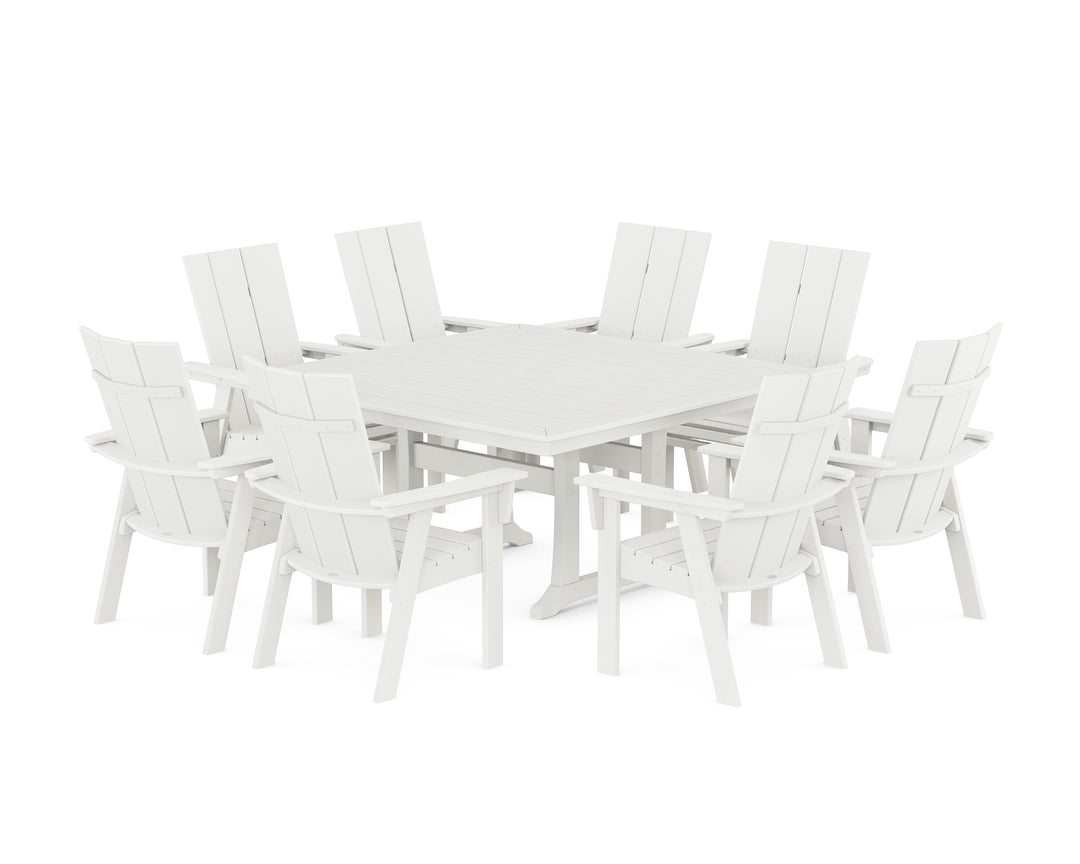 POLYWOOD® Modern Curveback Adirondack 9-Piece Square Dining Set with Trestle Legs