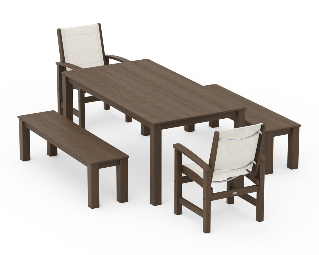 POLYWOOD® Coastal 5-Piece Parsons Dining Set with Benches
