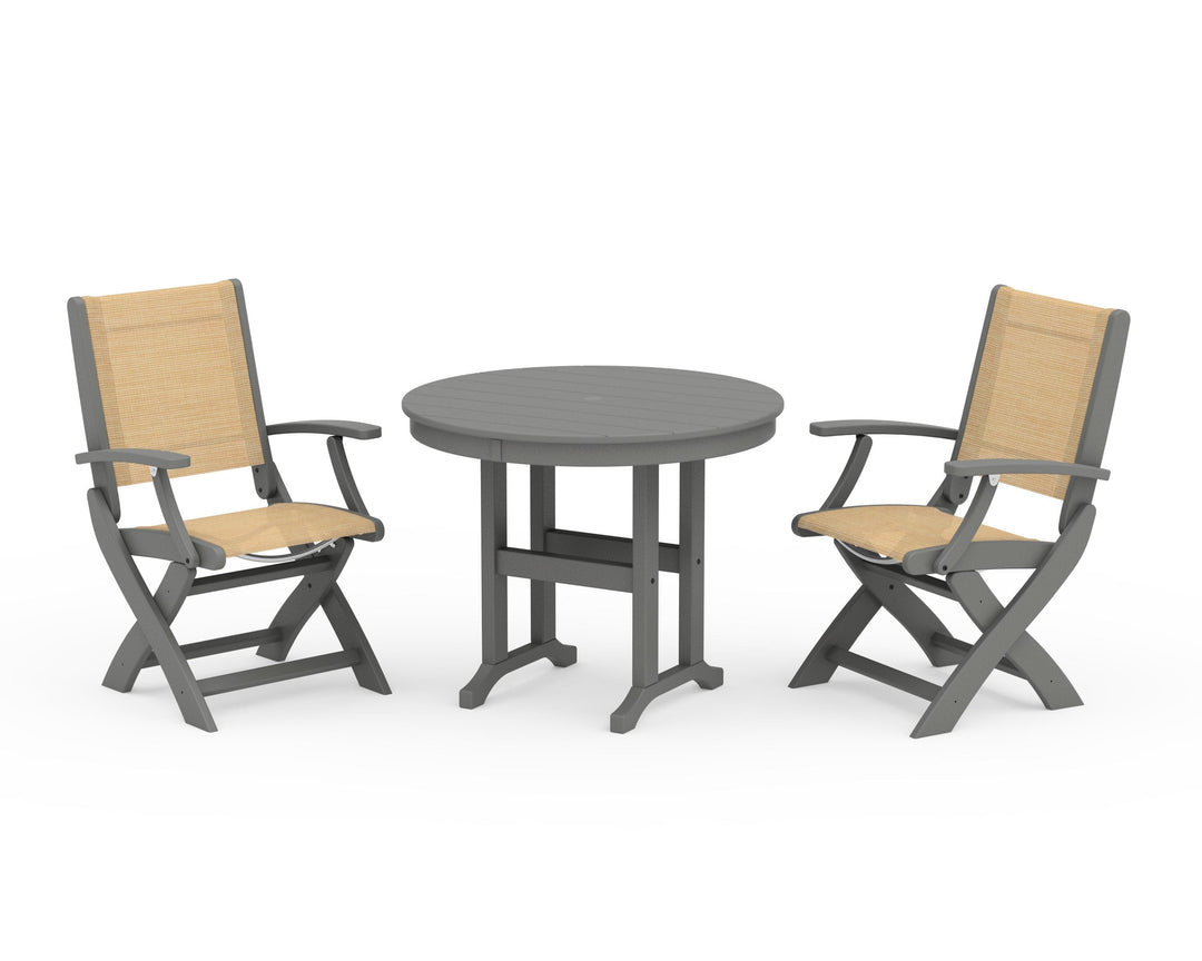 POLYWOOD® Coastal Folding Chair 3-Piece Round Dining Set