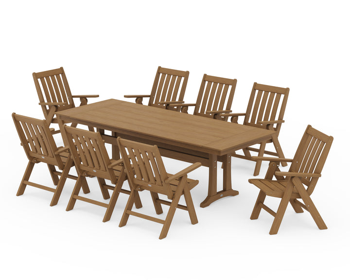 POLYWOOD® Vineyard Folding 9-Piece Farmhouse Dining Set with Trestle Legs