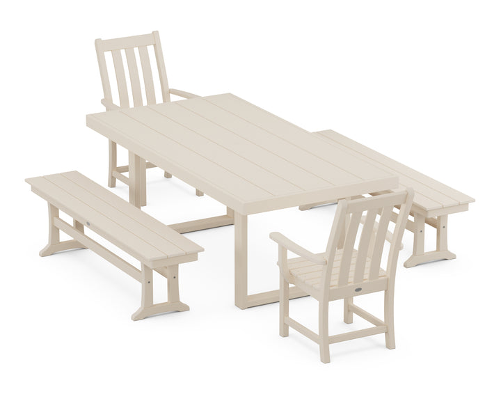 POLYWOOD® Vineyard 5-Piece Dining Set with Benches