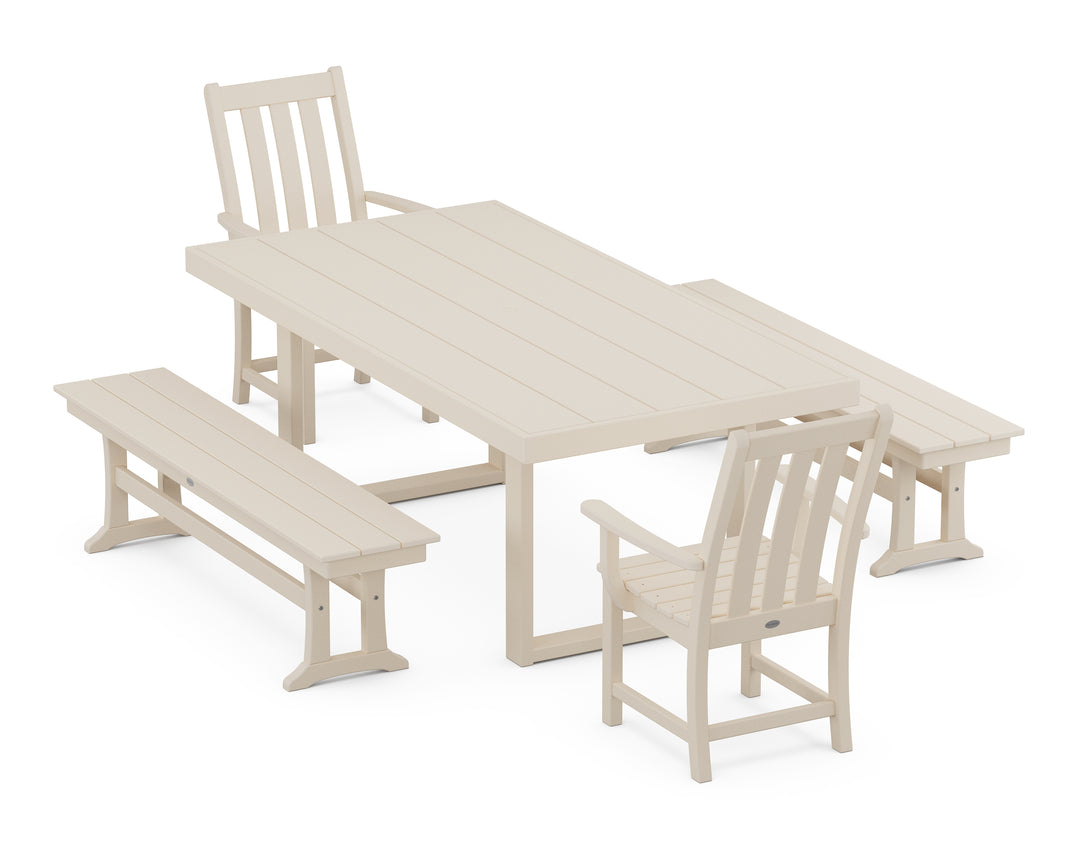 POLYWOOD® Vineyard 5-Piece Dining Set with Benches
