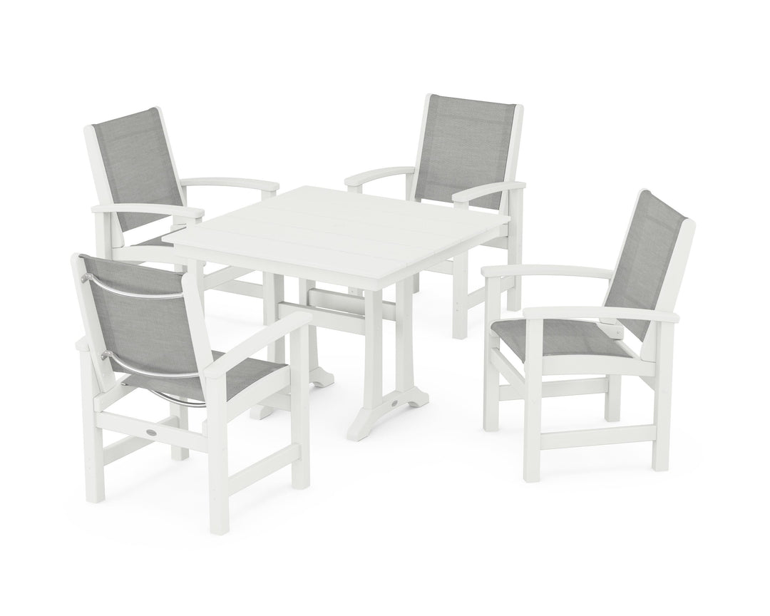 POLYWOOD® Coastal 5-Piece Farmhouse Dining Set With Trestle Legs