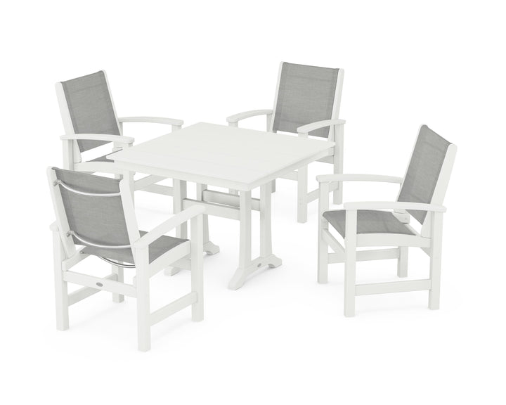 POLYWOOD® Coastal 5-Piece Farmhouse Dining Set With Trestle Legs