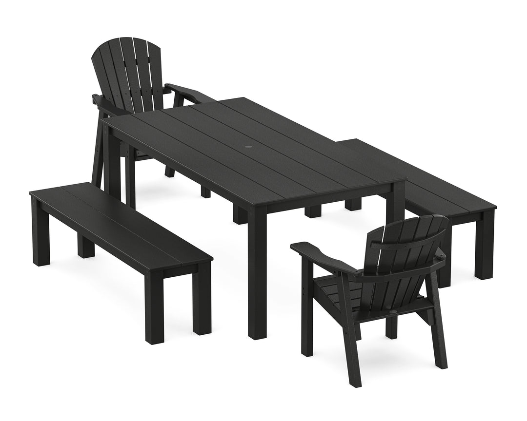 POLYWOOD® Seashell 5-Piece Parsons Dining Set with Benches