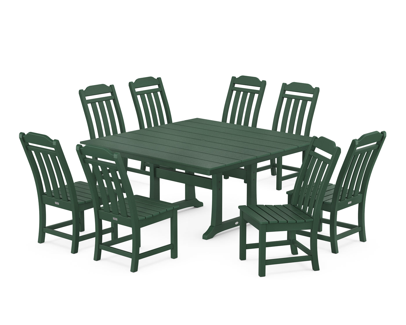 Cottage 9-Piece Square Farmhouse Side Chair Dining Set with Trestle Legs