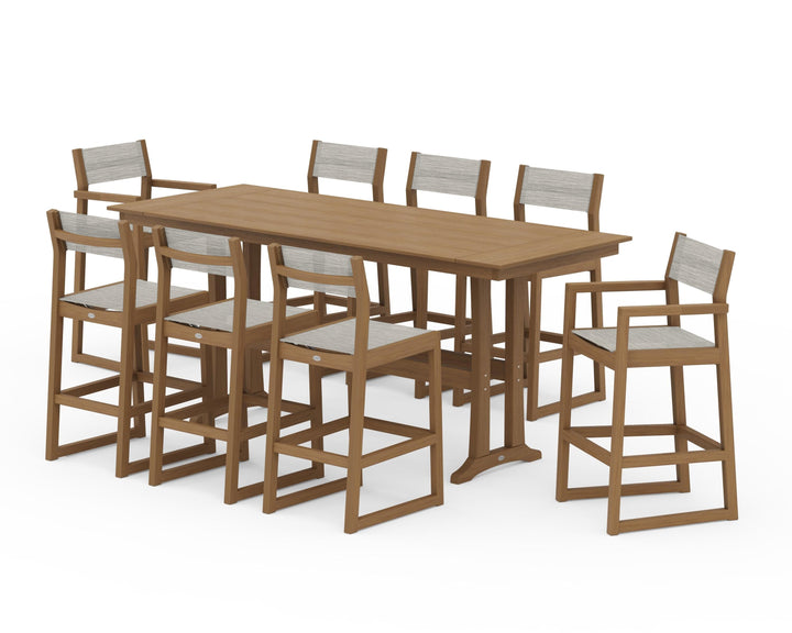 POLYWOOD® EDGE Sling 9-Piece Farmhouse Bar Set with Trestle Legs