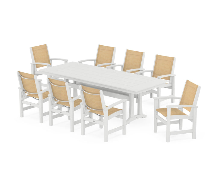 POLYWOOD® Coastal 9-Piece Farmhouse Dining Set with Trestle Legs