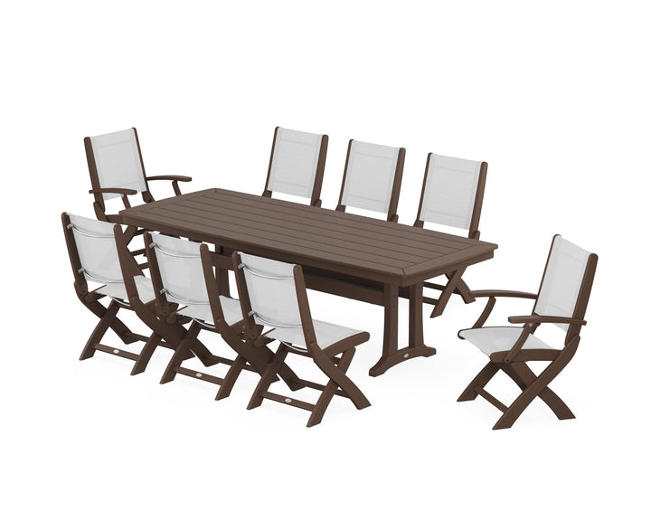 POLYWOOD® Coastal Folding 9-Piece Dining Set with Trestle Legs