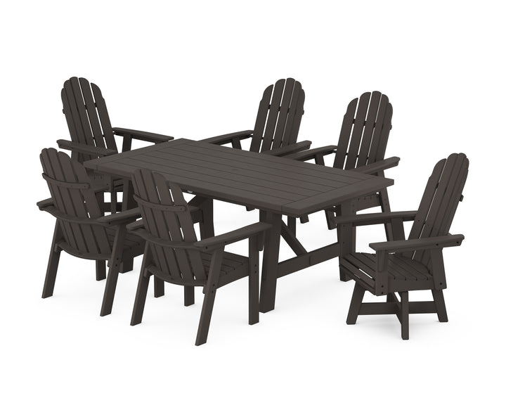 POLYWOOD® Vineyard Curveback Adirondack Swivel Chair 7-Piece Rustic Farmhouse Dining Set