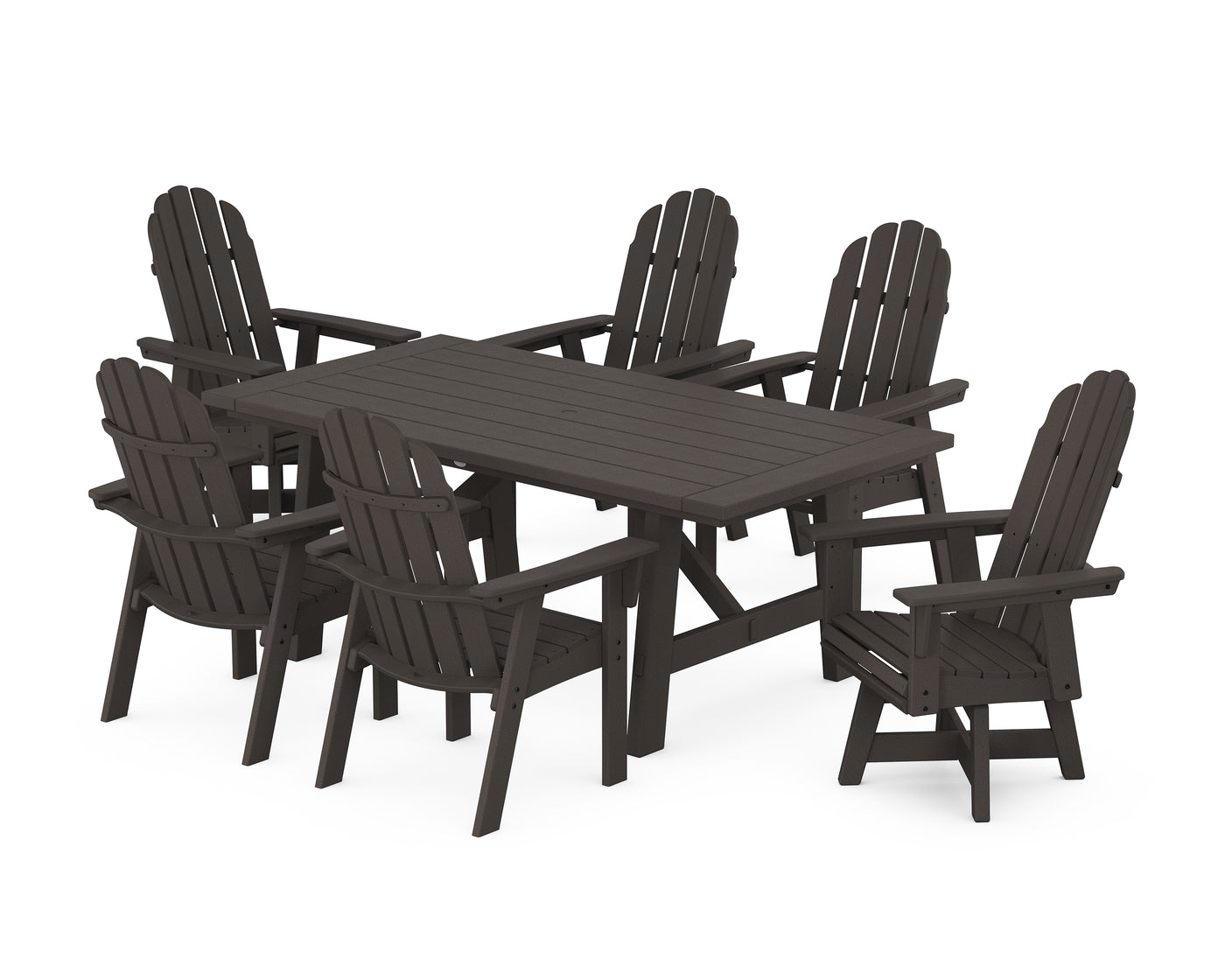 Vineyard Curveback Adirondack Swivel Chair 7-Piece Rustic Farmhouse Dining Set