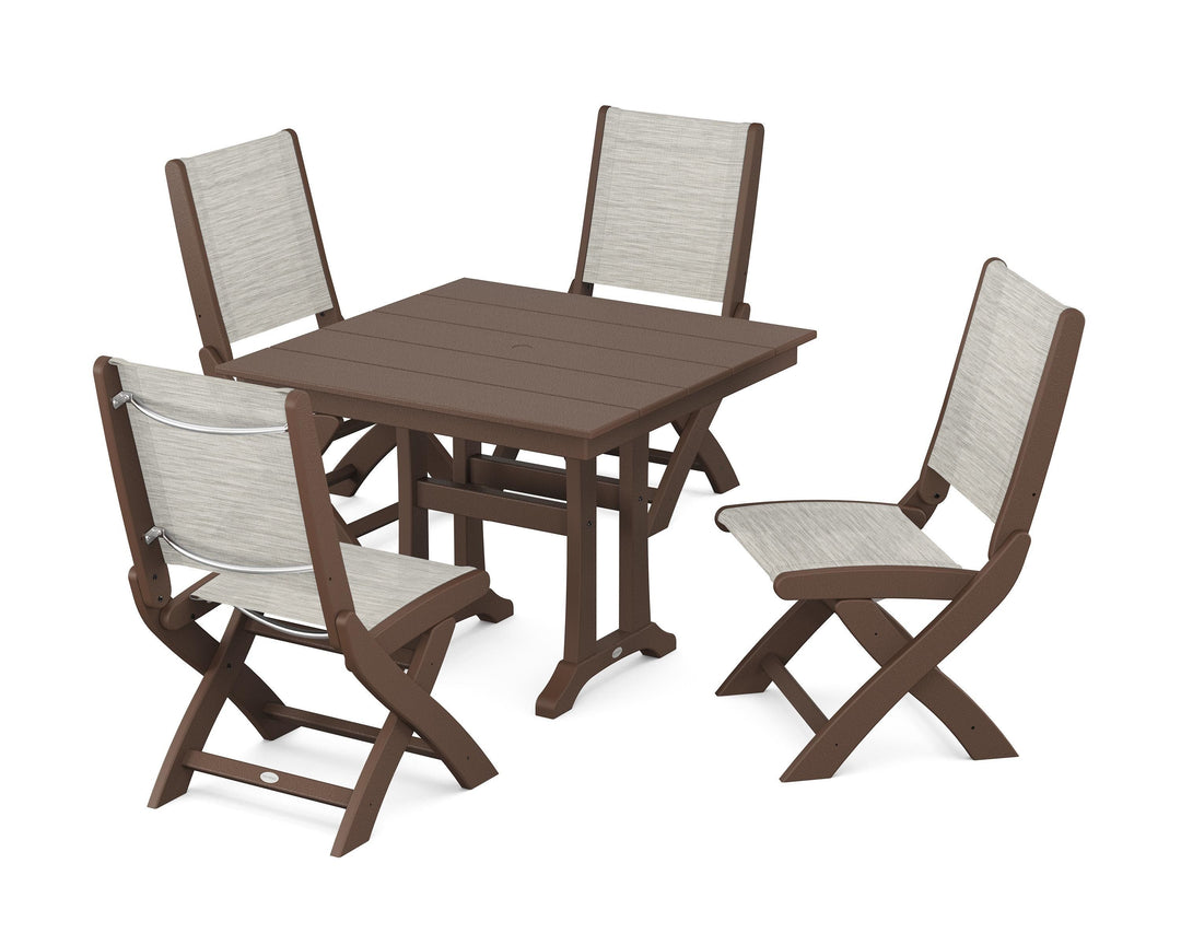 POLYWOOD® Coastal Folding Side Chair 5-Piece Farmhouse Dining Set With Trestle Legs