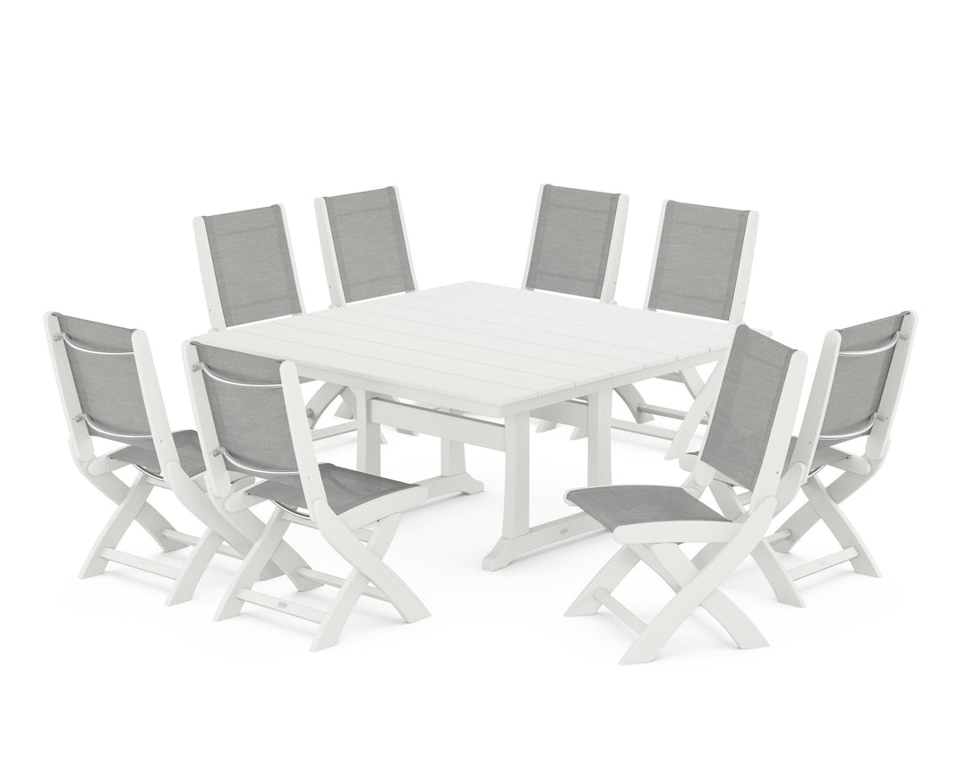 POLYWOOD® Coastal Folding Side Chair 9-Piece Farmhouse Dining Set