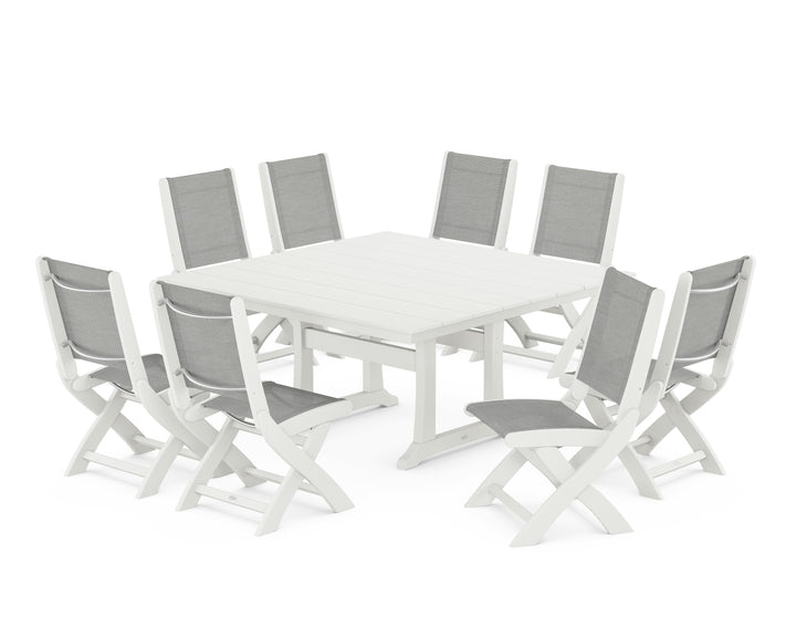 POLYWOOD® Coastal Folding Side Chair 9-Piece Farmhouse Dining Set