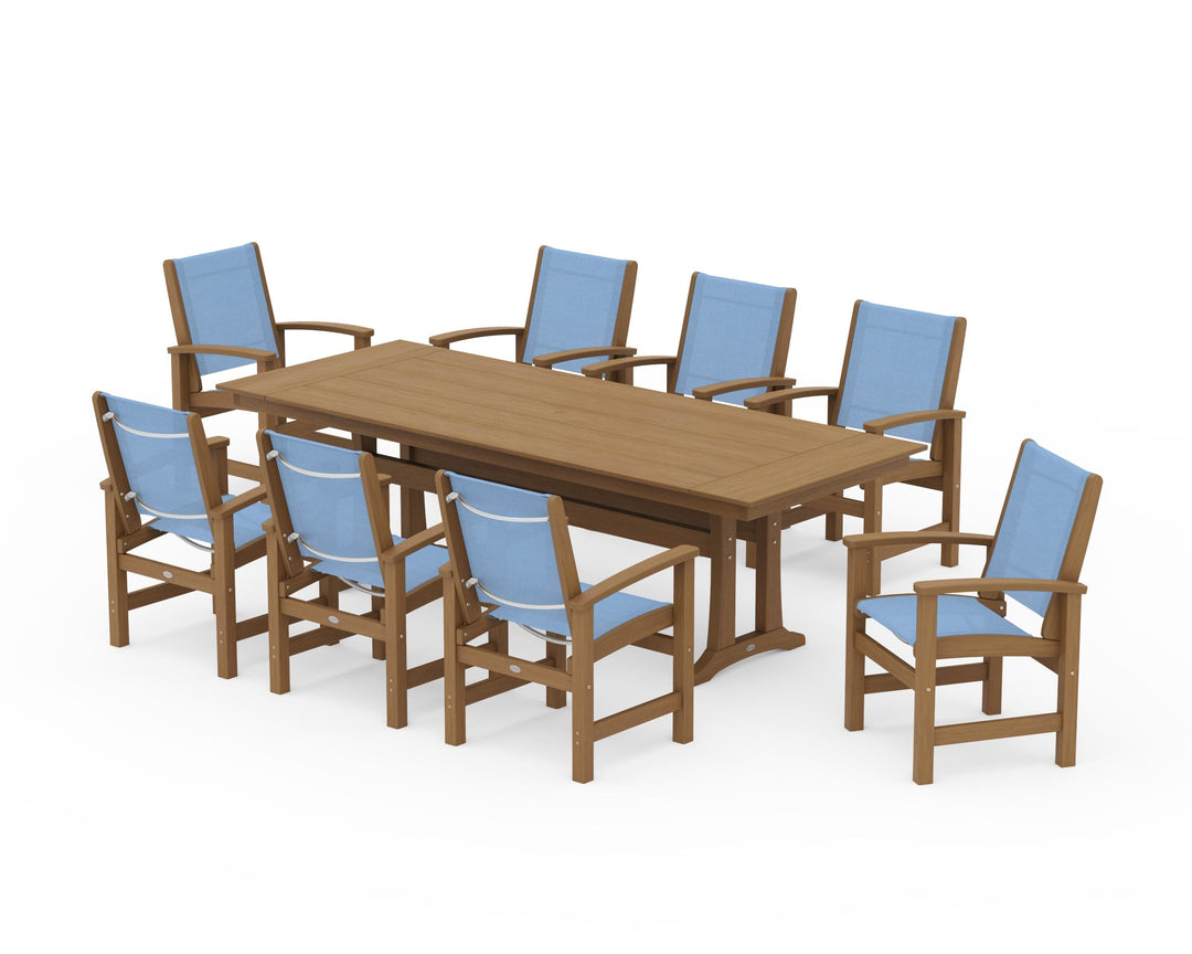 POLYWOOD® Coastal 9-Piece Farmhouse Dining Set with Trestle Legs