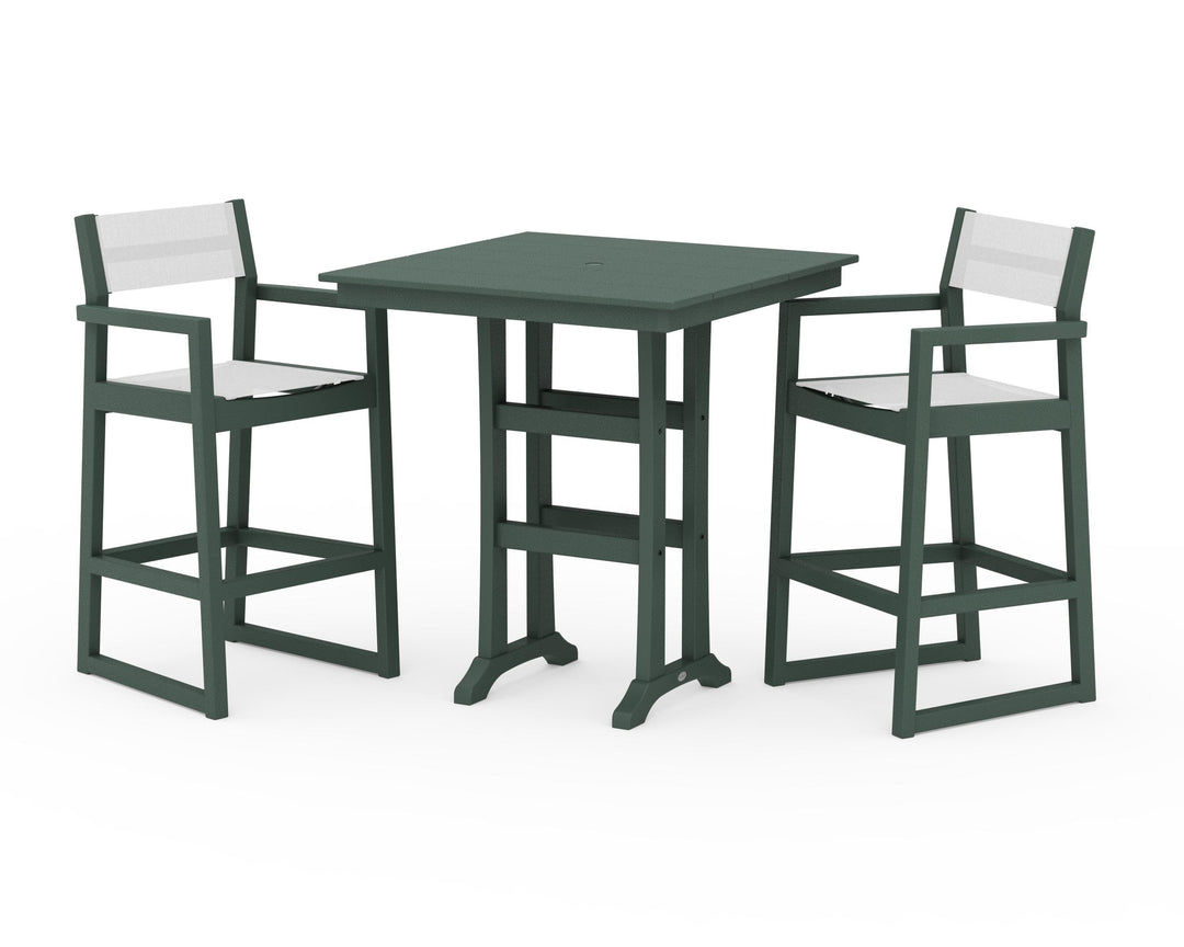 POLYWOOD® EDGE Sling Arm Chair 3-Piece Farmhouse Bar Set with Trestle Legs