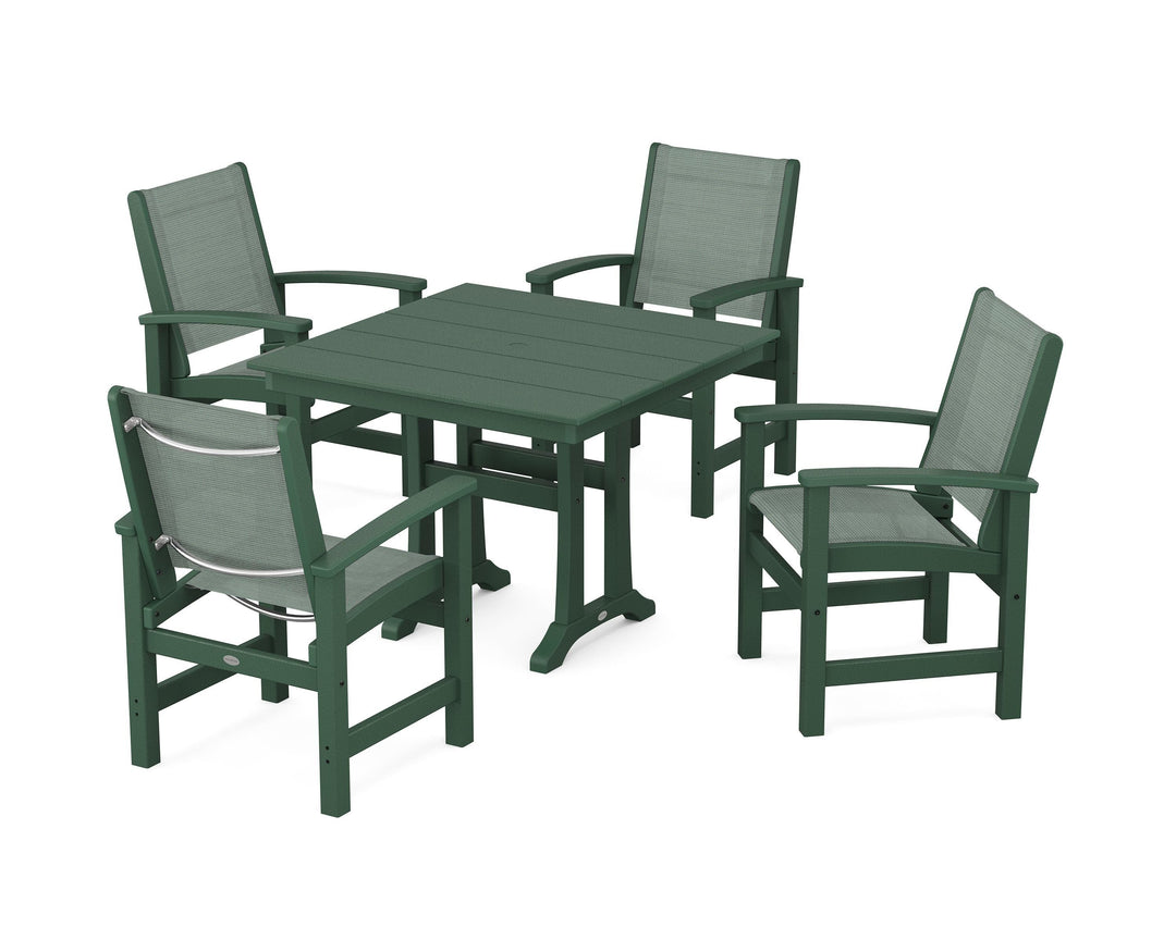 POLYWOOD® Coastal 5-Piece Farmhouse Dining Set With Trestle Legs