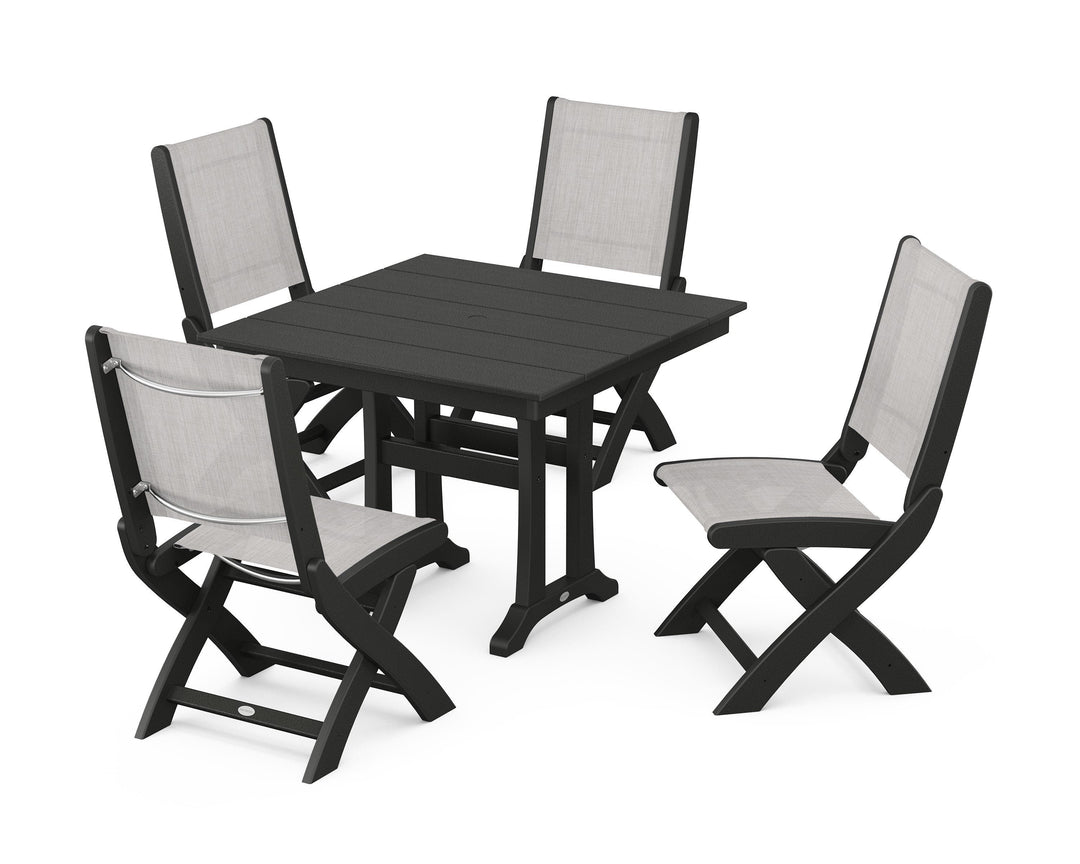 POLYWOOD® Coastal Folding Side Chair 5-Piece Farmhouse Dining Set With Trestle Legs