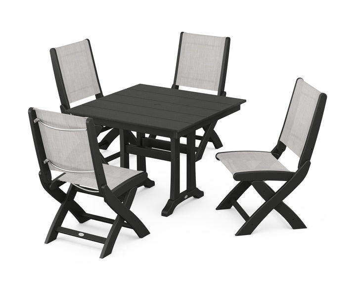 POLYWOOD® Coastal Folding Side Chair 5-Piece Farmhouse Dining Set With Trestle Legs