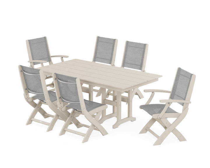 POLYWOOD® Coastal Folding Chair 7-Piece Farmhouse Dining Set