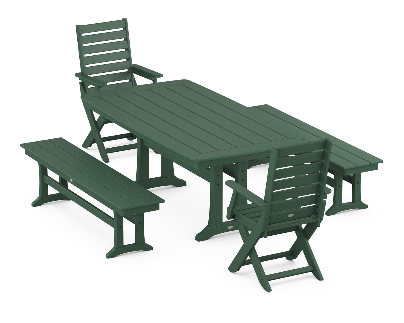 Captain Folding Chair 5-Piece Dining Set with Trestle Legs & Benches