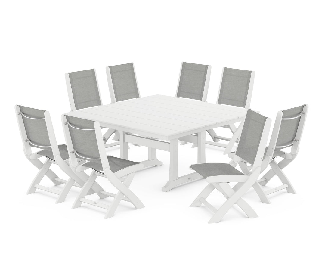 POLYWOOD® Coastal Folding Side Chair 9-Piece Farmhouse Dining Set
