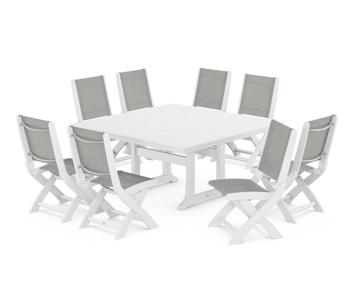 POLYWOOD® Coastal Folding Side Chair 9-Piece Farmhouse Dining Set