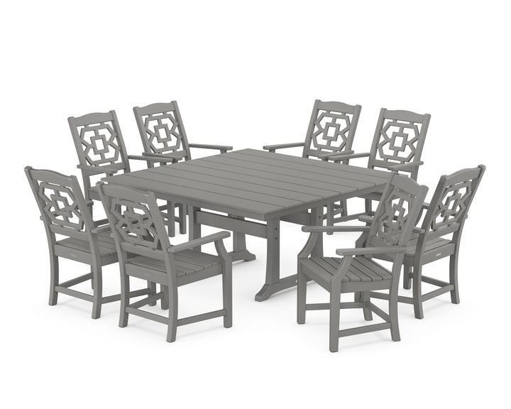 Martha Stewart by POLYWOOD® Chinoiserie 9-Piece Square Farmhouse Dining Set with Trestle Legs