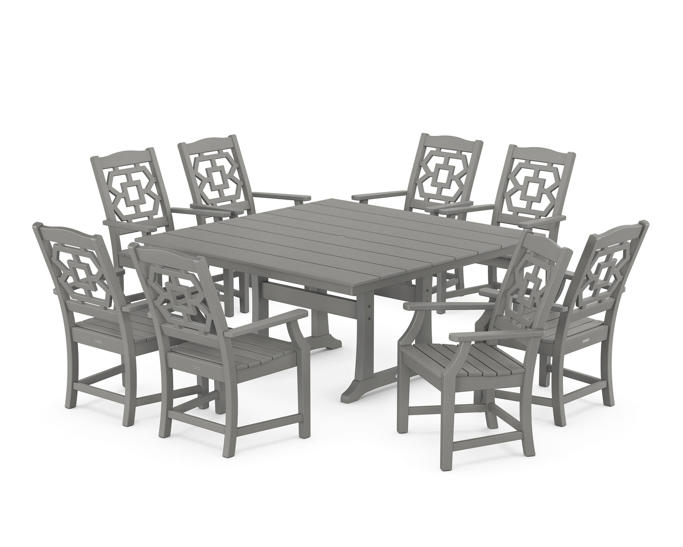 Chinoiserie 9-Piece Square Farmhouse Dining Set with Trestle Legs