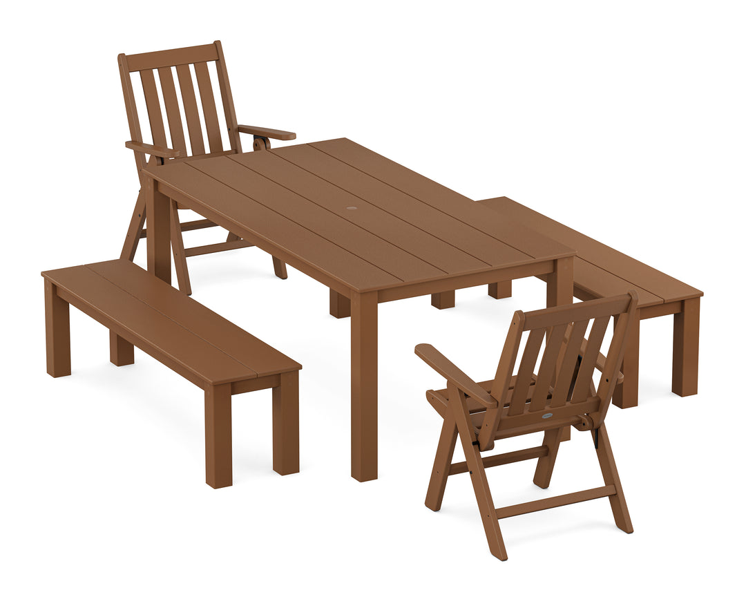 POLYWOOD® Vineyard Folding Chair 5-Piece Parsons Dining Set with Benches
