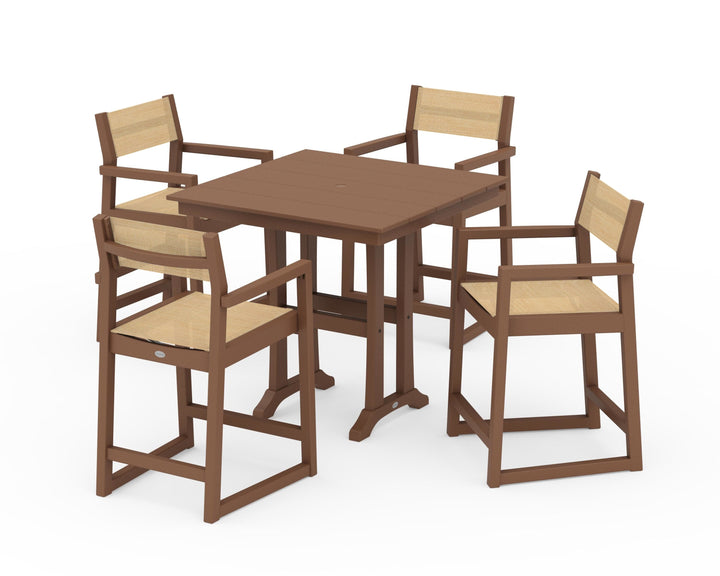 POLYWOOD® EDGE Sling Arm Chair 5-Piece Farmhouse Counter Set with Trestle Legs