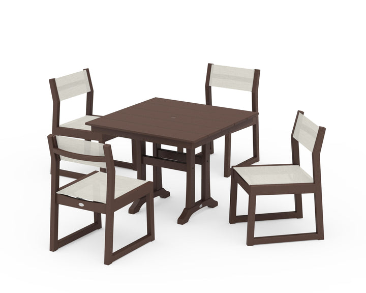 POLYWOOD® EDGE Sling 5-Piece Farmhouse Trestle Side Chair Dining Set