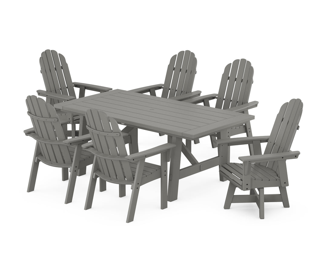 POLYWOOD® Vineyard Curveback Adirondack Swivel Chair 7-Piece Rustic Farmhouse Dining Set