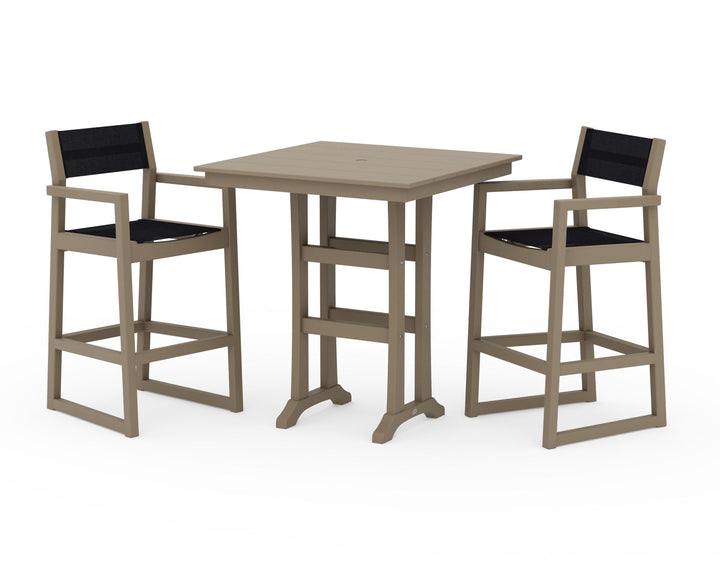 POLYWOOD® EDGE Sling Arm Chair 3-Piece Farmhouse Bar Set with Trestle Legs