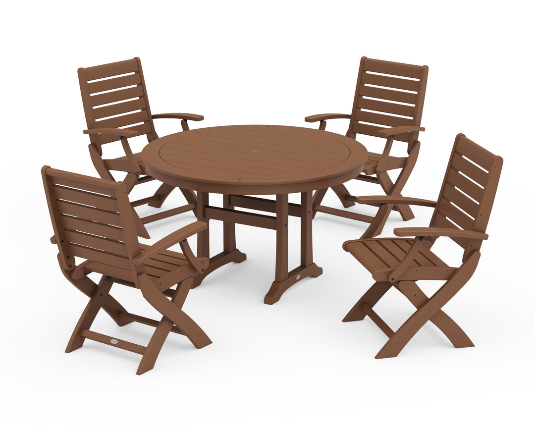 POLYWOOD® Signature Folding Chair 5-Piece Round Dining Set with Trestle Legs