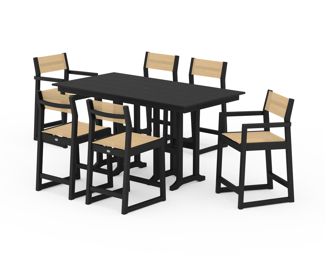 POLYWOOD® EDGE Sling 7-Piece Farmhouse Counter Set with Trestle Legs