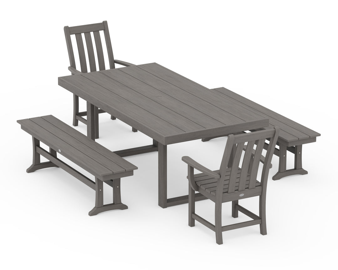 POLYWOOD® Vineyard 5-Piece Dining Set with Benches