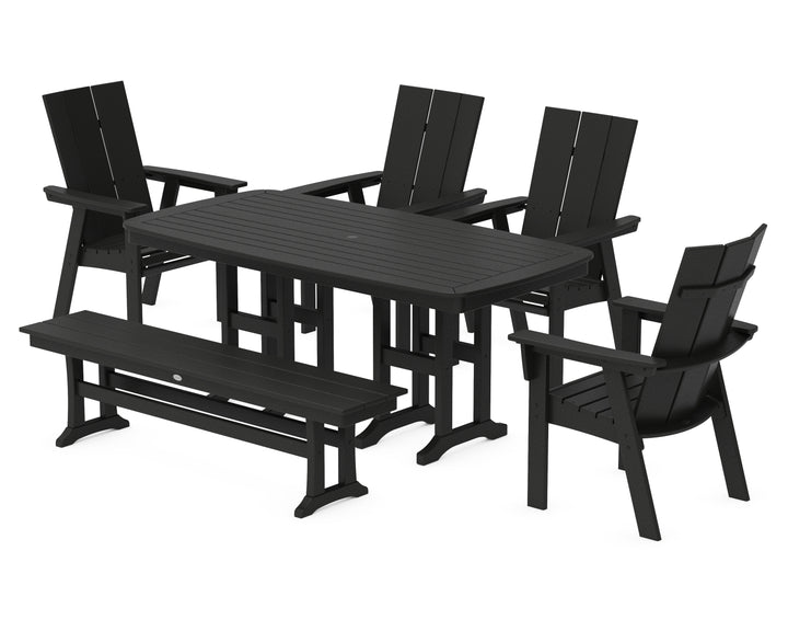 POLYWOOD® Modern Curveback Adirondack 6-Piece Dining Set with Bench